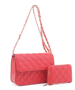 2in1 Quilted Crossbody Bag Wallet Set XB20141 RED